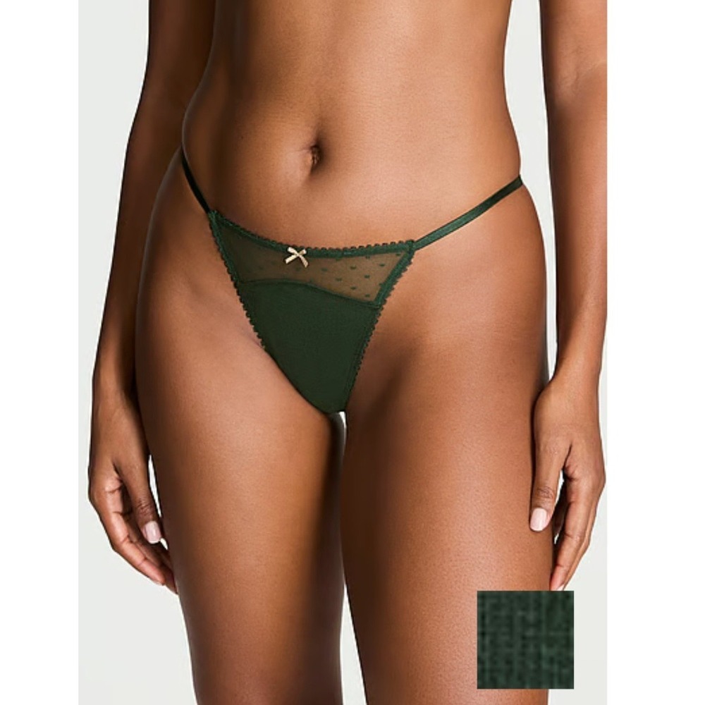 NWT 2‎ Victoria's Secret Thongs - Very Sexy Embroidered Mesh/Cotton V-String - S - Picture 3 of 6